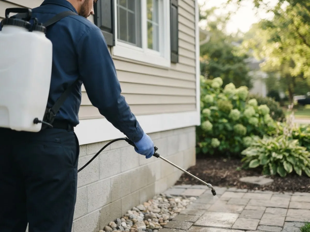 Pest control technician inspecting a home in Dryfork, WV
